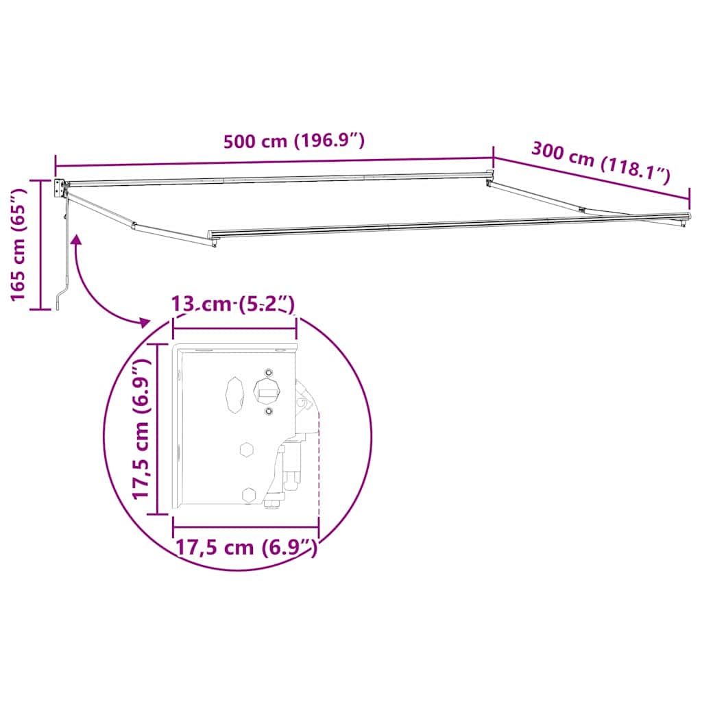 Udtrækkelig markisedel Hvid 500 × 300 cm Aluminium