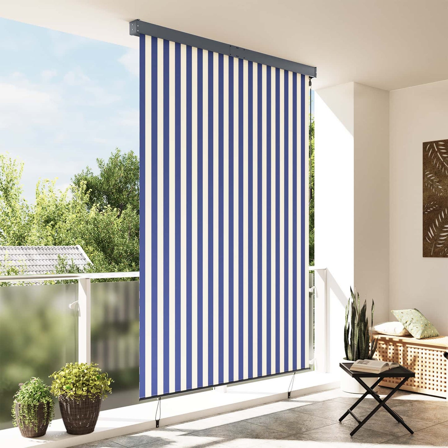 Rullegardin Blå og Hvid 180 x 250 cm Stof og Aluminium