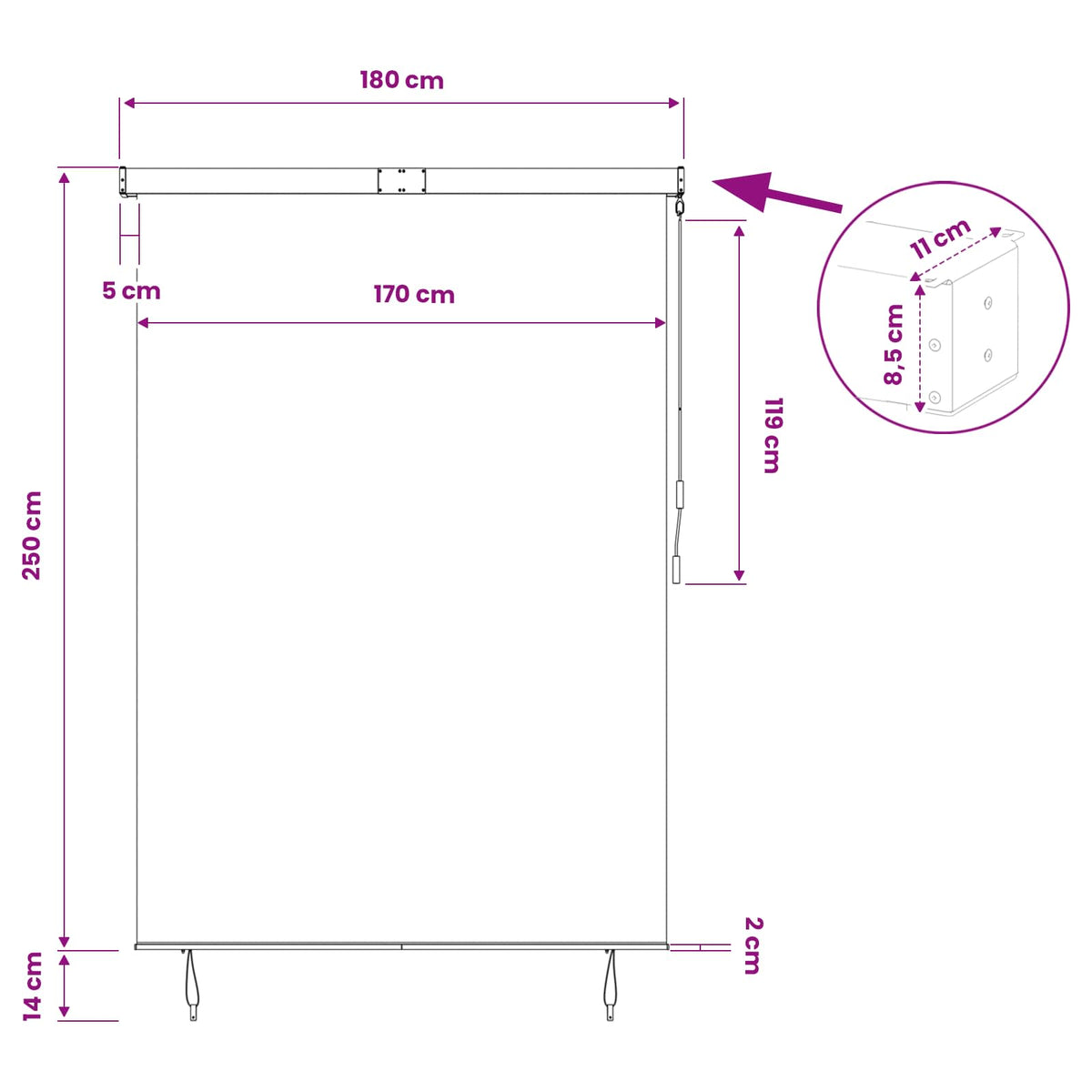 Rullegardin Blå og Hvid 180 x 250 cm Stof og Aluminium