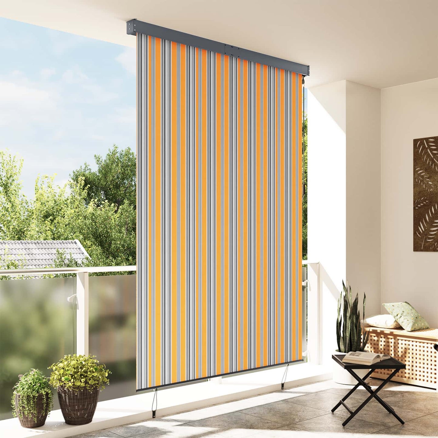 Rullegardin Gul og Blå 180 x 250 cm Stof og Aluminium