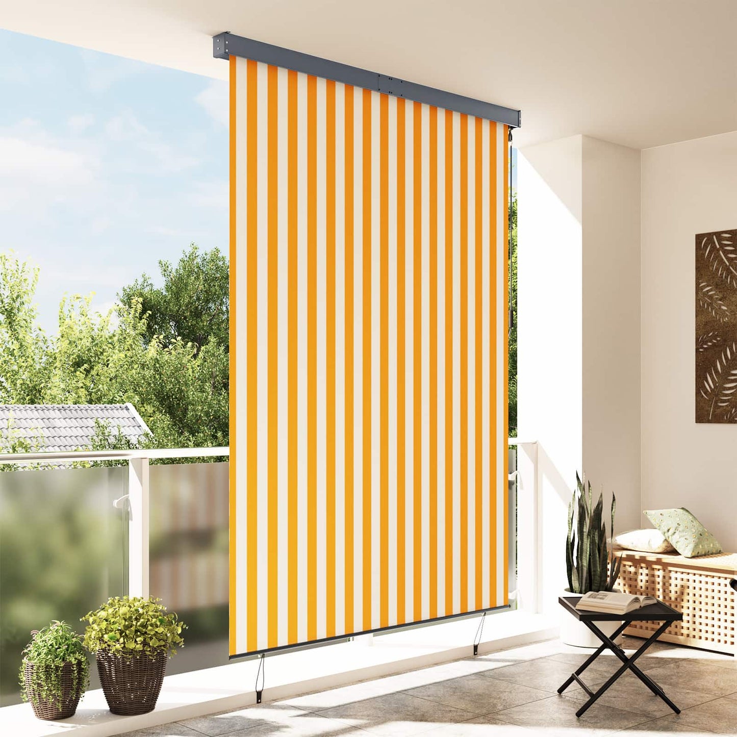Rullegardin Hvid og Orange 180 x 250 cm Stof og Aluminium