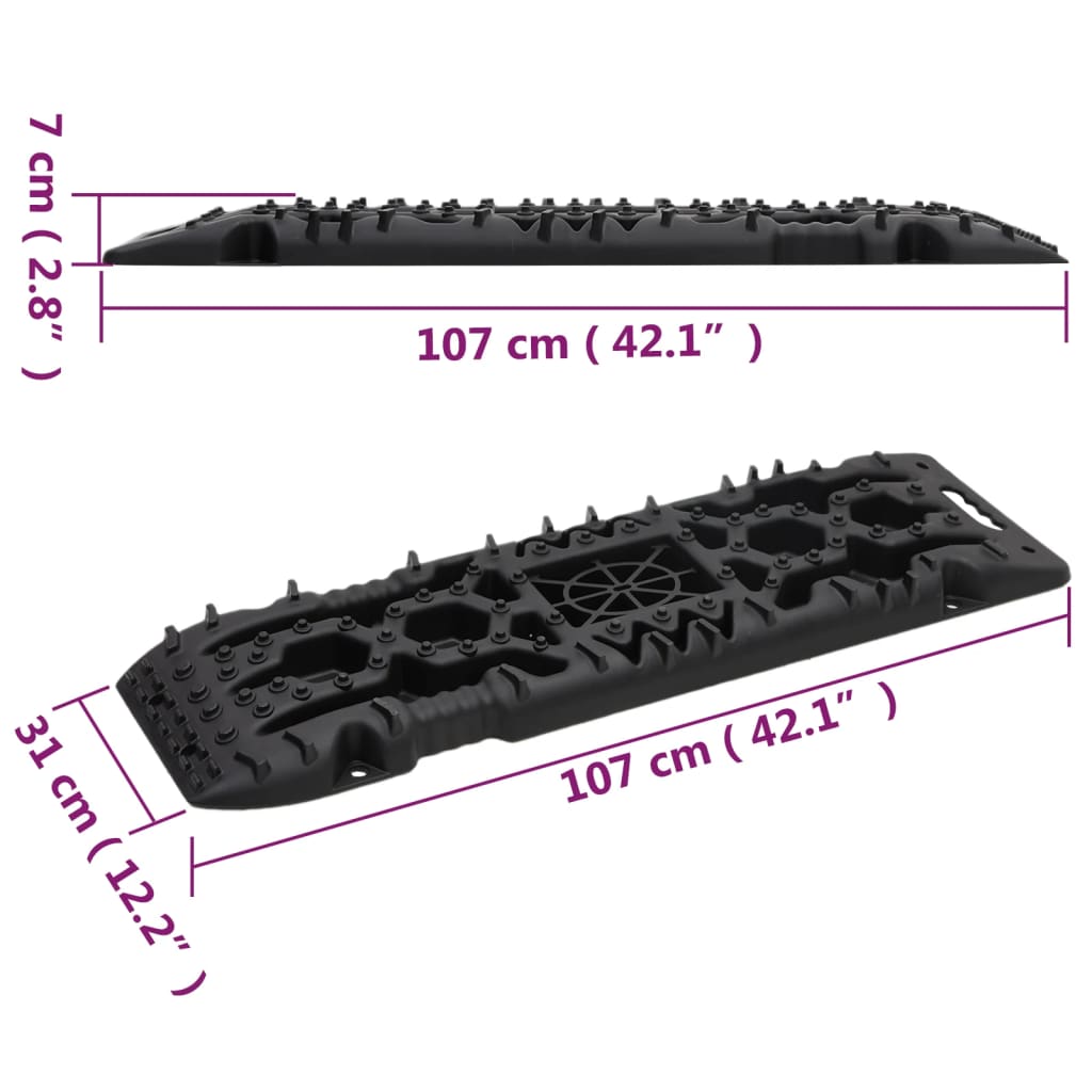 frikørselsplader 2 stk. 107x31x7 cm nylon sort
