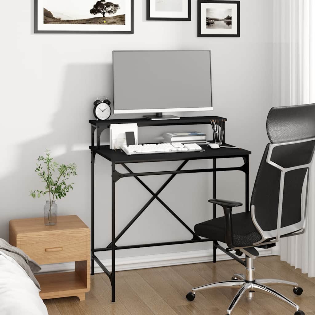 skrivebord 80x50x90 cm konstrueret træ og jern sort