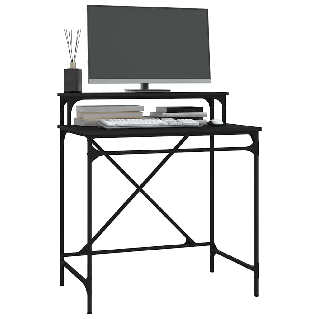 skrivebord 80x50x90 cm konstrueret træ og jern sort