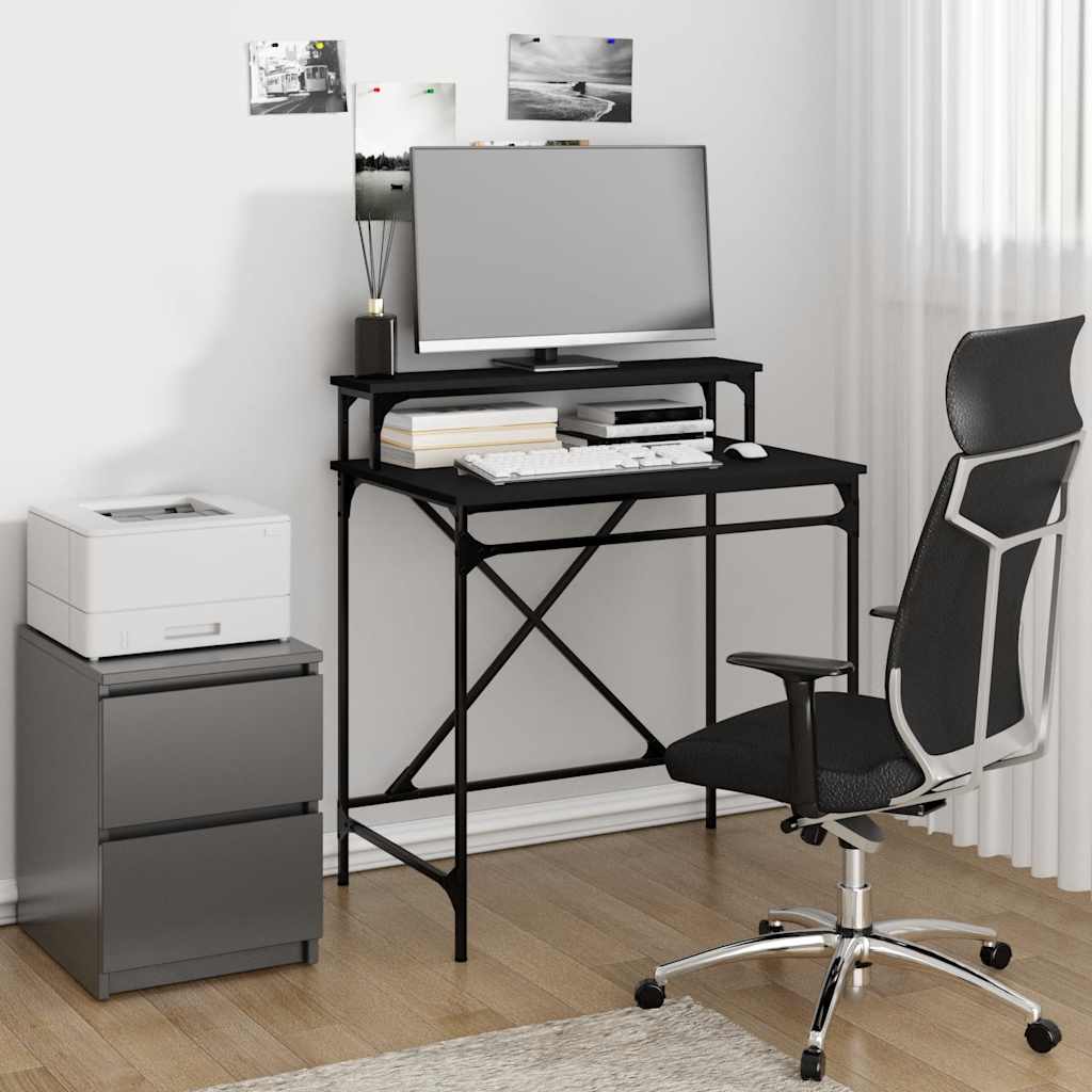 skrivebord 80x50x90 cm konstrueret træ og jern sort