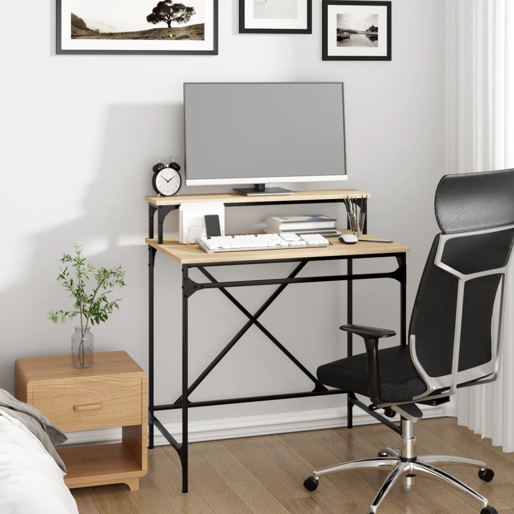 skrivebord 80x50x90 cm konstrueret træ og jern sonoma-eg