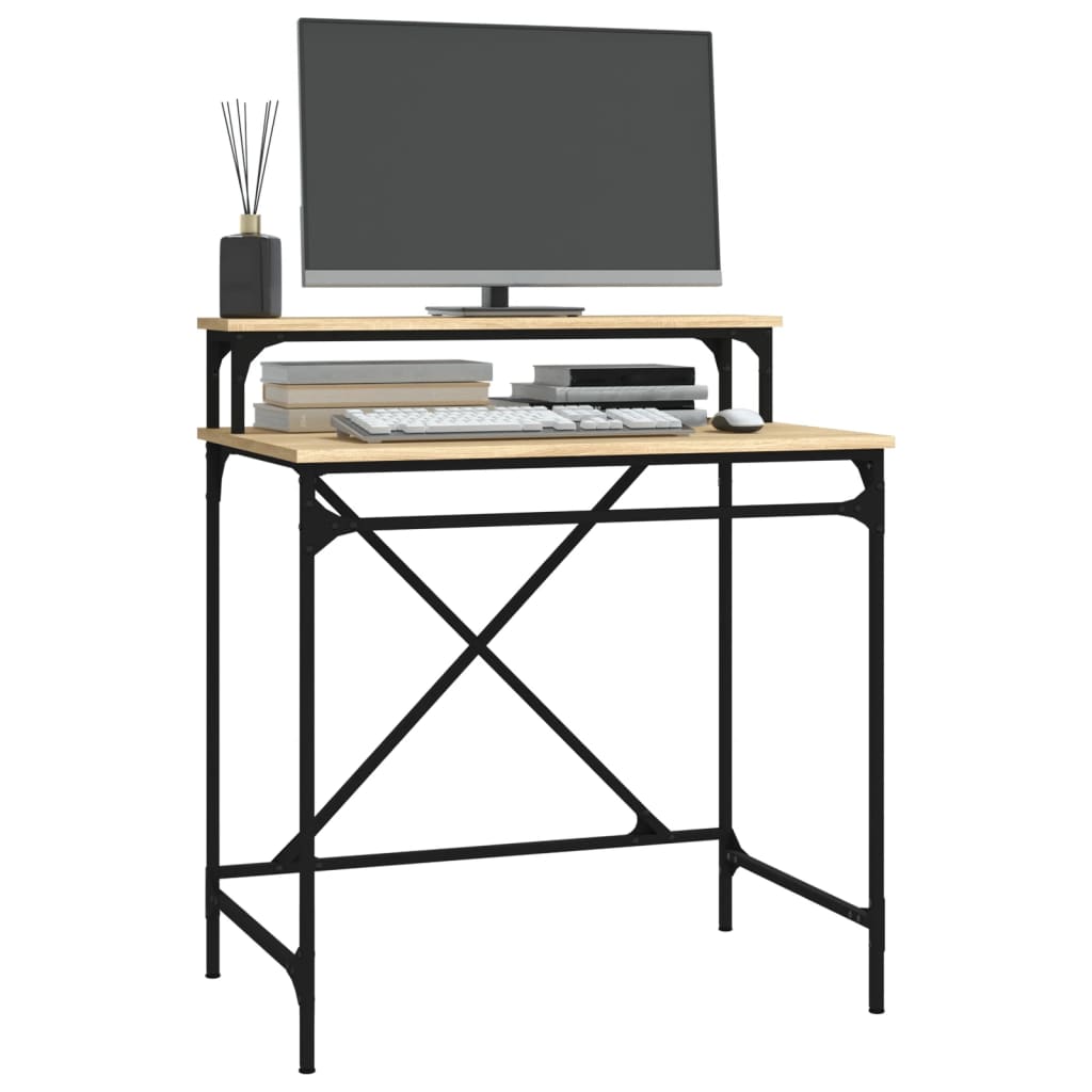 skrivebord 80x50x90 cm konstrueret træ og jern sonoma-eg
