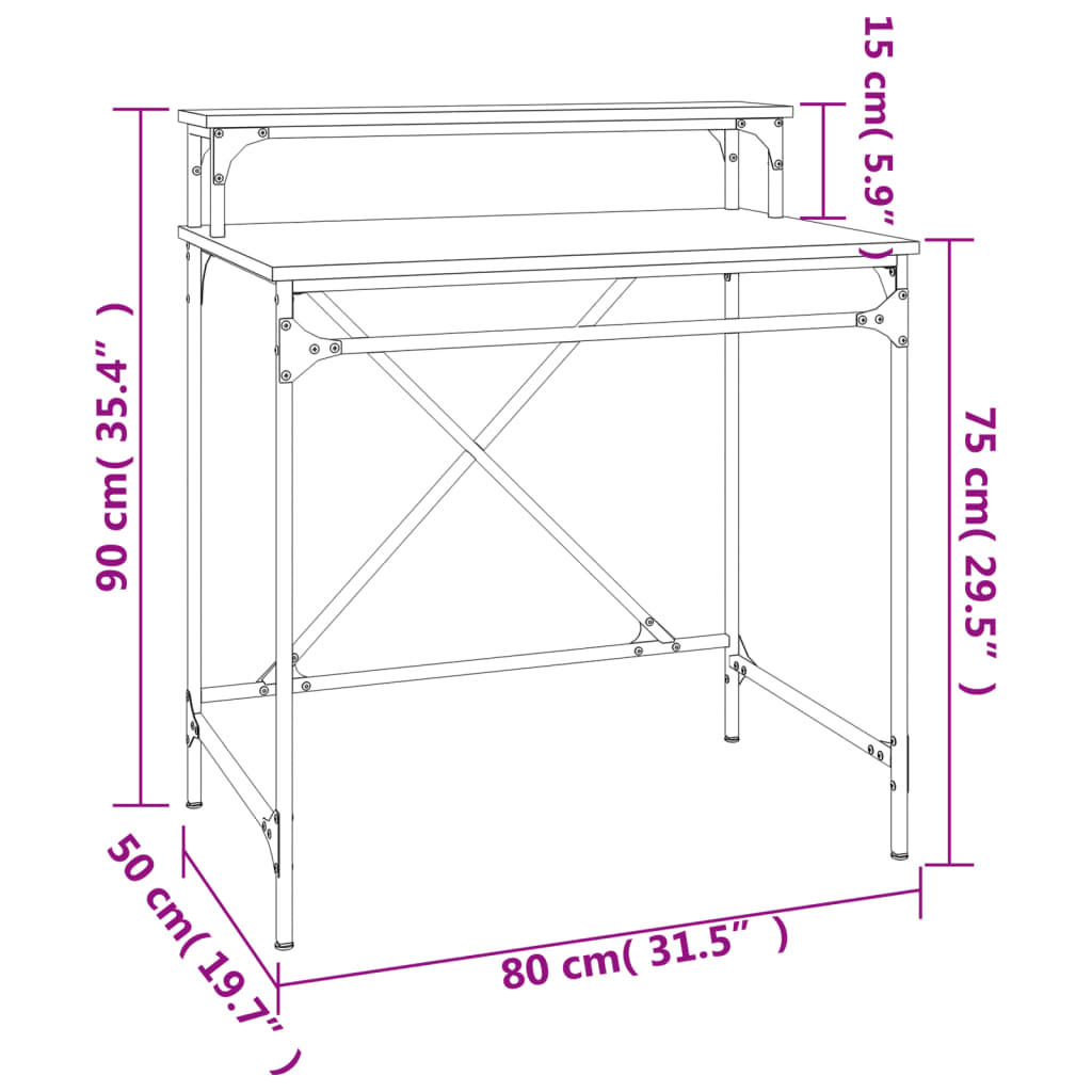 skrivebord 80x50x90 cm konstrueret træ og jern sonoma-eg