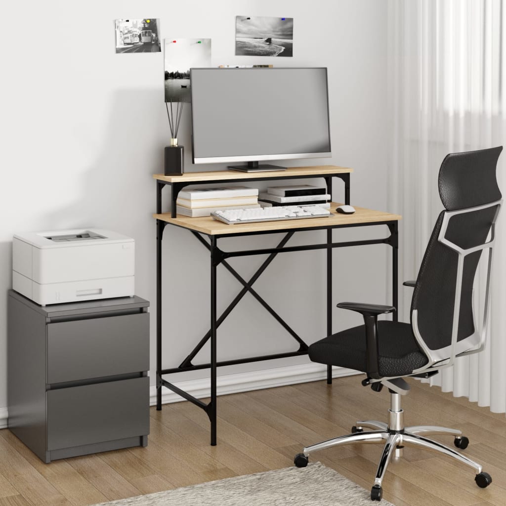 skrivebord 80x50x90 cm konstrueret træ og jern sonoma-eg