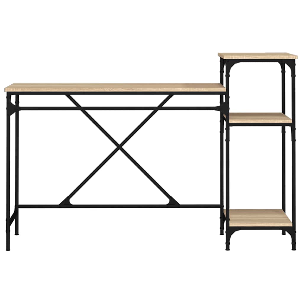skrivebord m. hylder 135x50x90cm konstrueret træ jern sonoma-eg