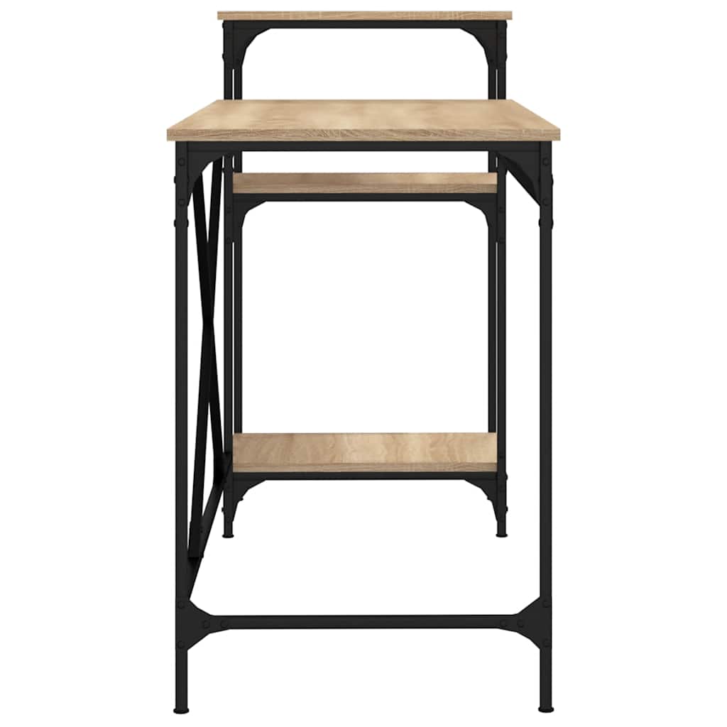 skrivebord m. hylder 135x50x90cm konstrueret træ jern sonoma-eg