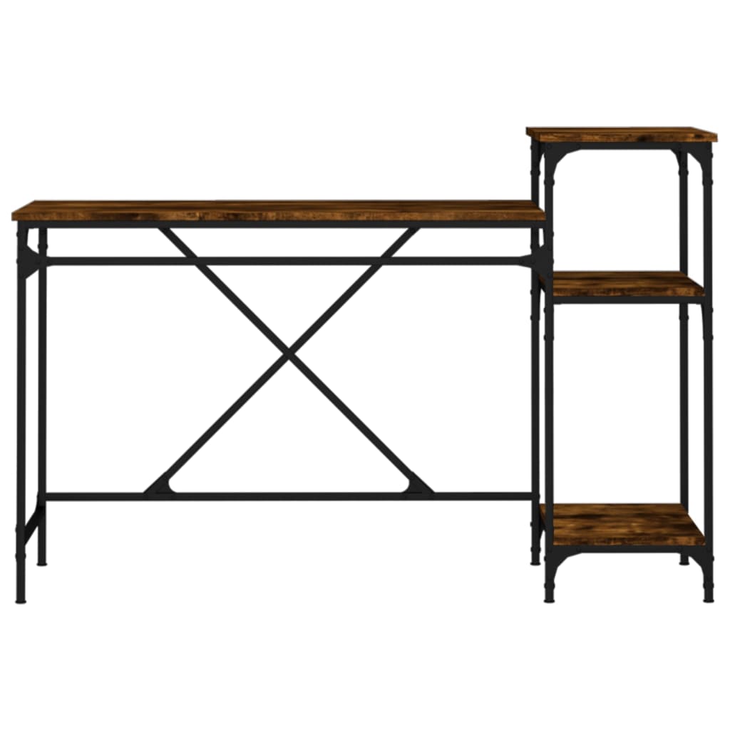 skrivebord m. hylder 135x50x90 cm konstrueret træ jern røget eg