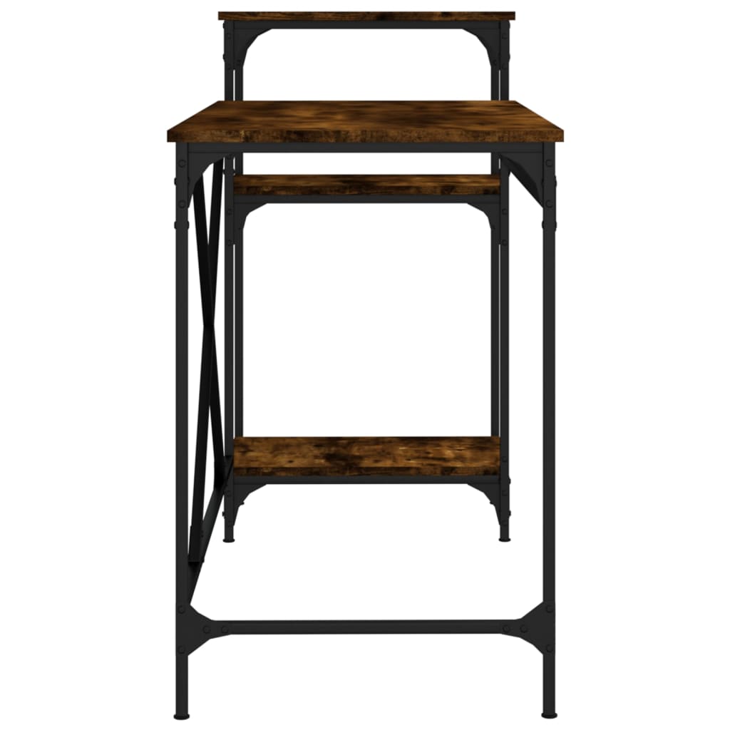 skrivebord m. hylder 135x50x90 cm konstrueret træ jern røget eg
