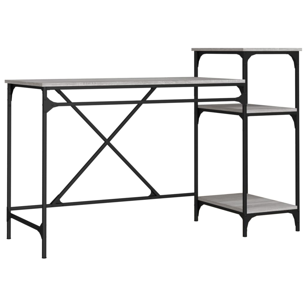 skrivebord 135x50x90 cm konstrueret træ og jern grå sonoma-eg