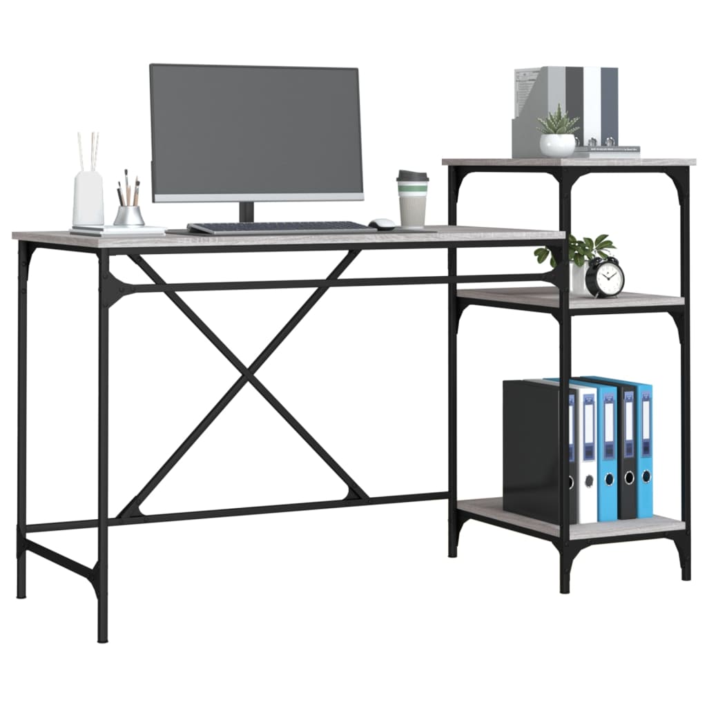 skrivebord 135x50x90 cm konstrueret træ og jern grå sonoma-eg