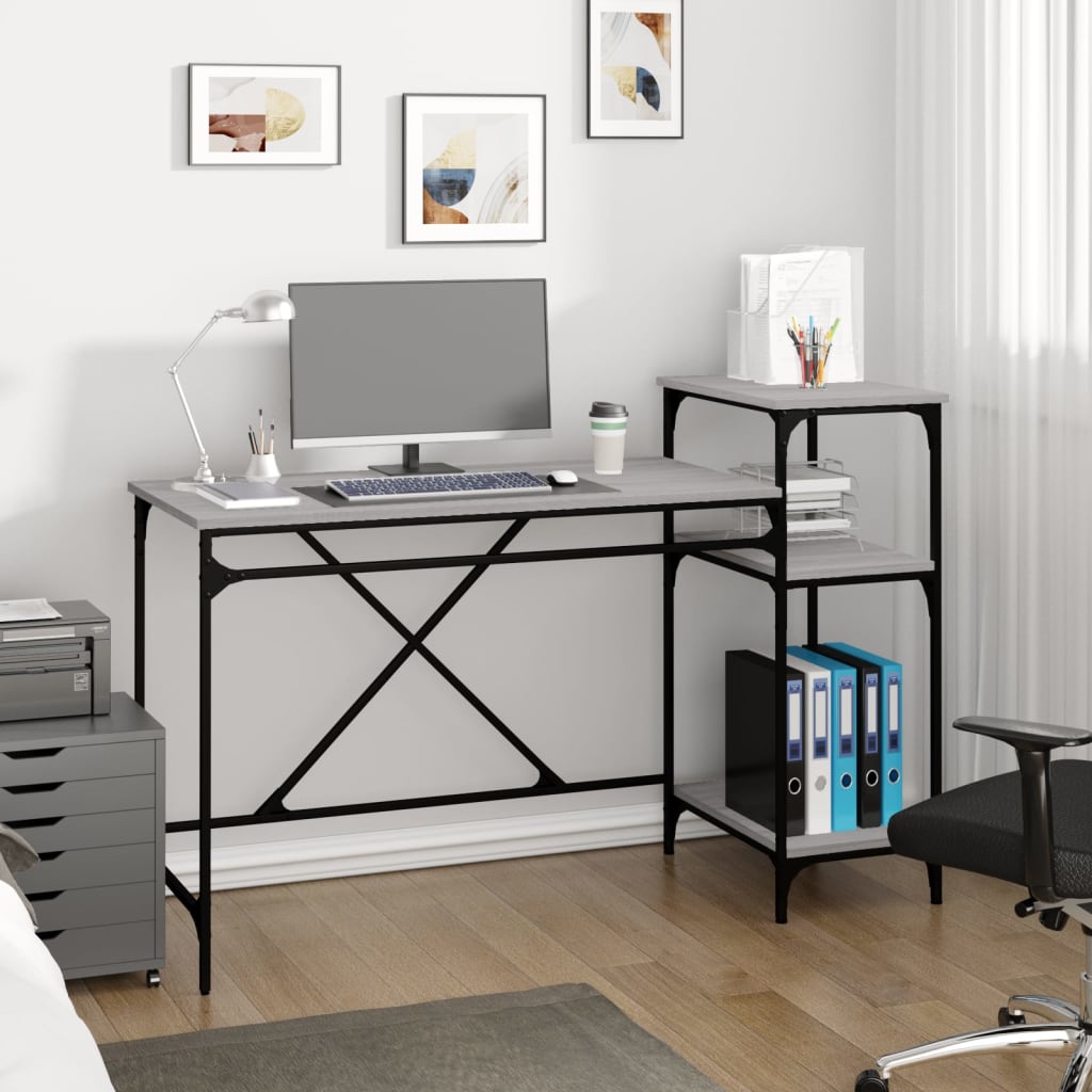 skrivebord 135x50x90 cm konstrueret træ og jern grå sonoma-eg