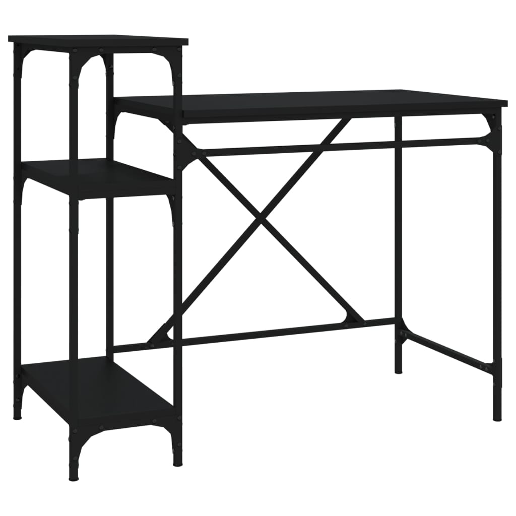 skrivebord m. hylder 105x50x90 cm konstrueret træ og jern sort