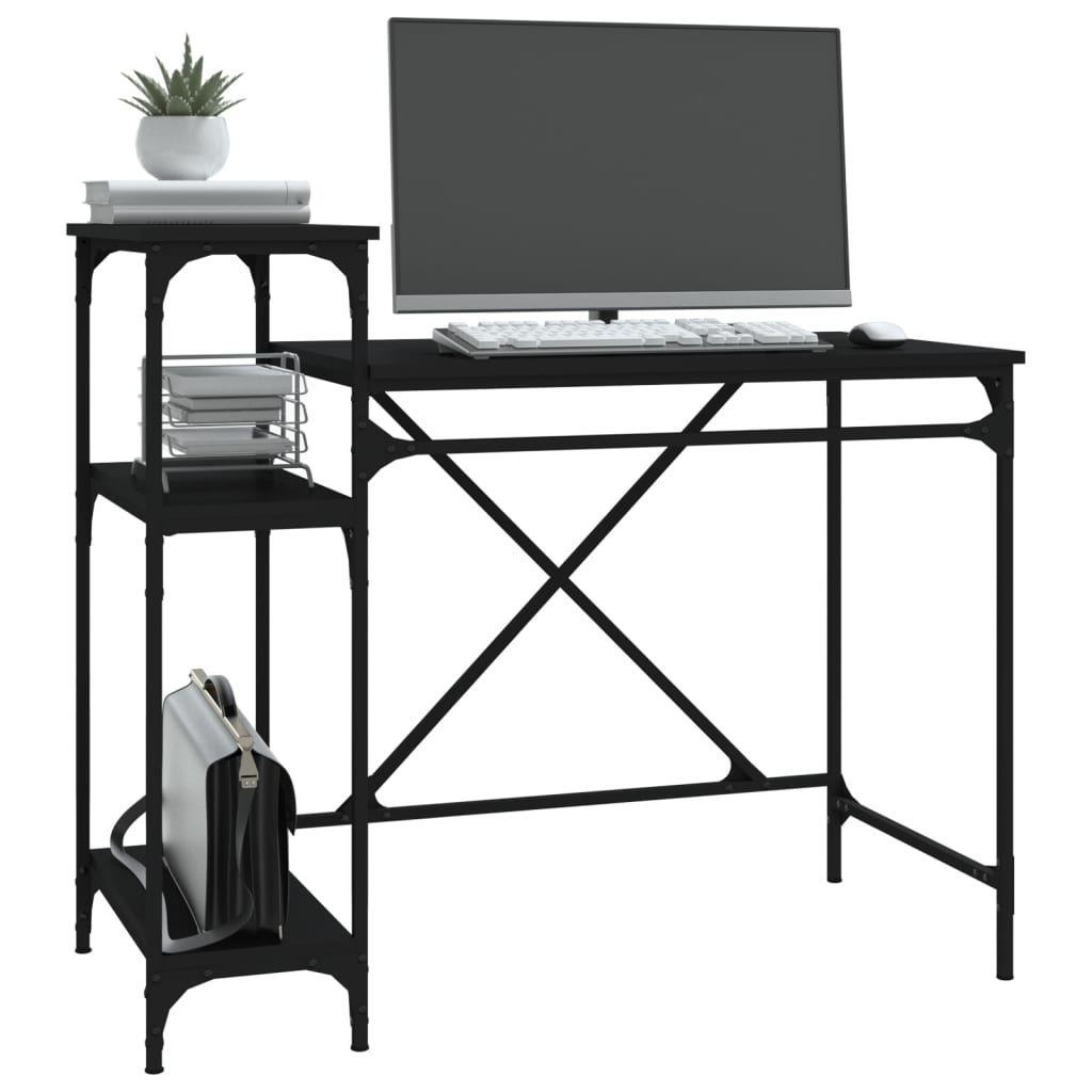 skrivebord m. hylder 105x50x90 cm konstrueret træ og jern sort