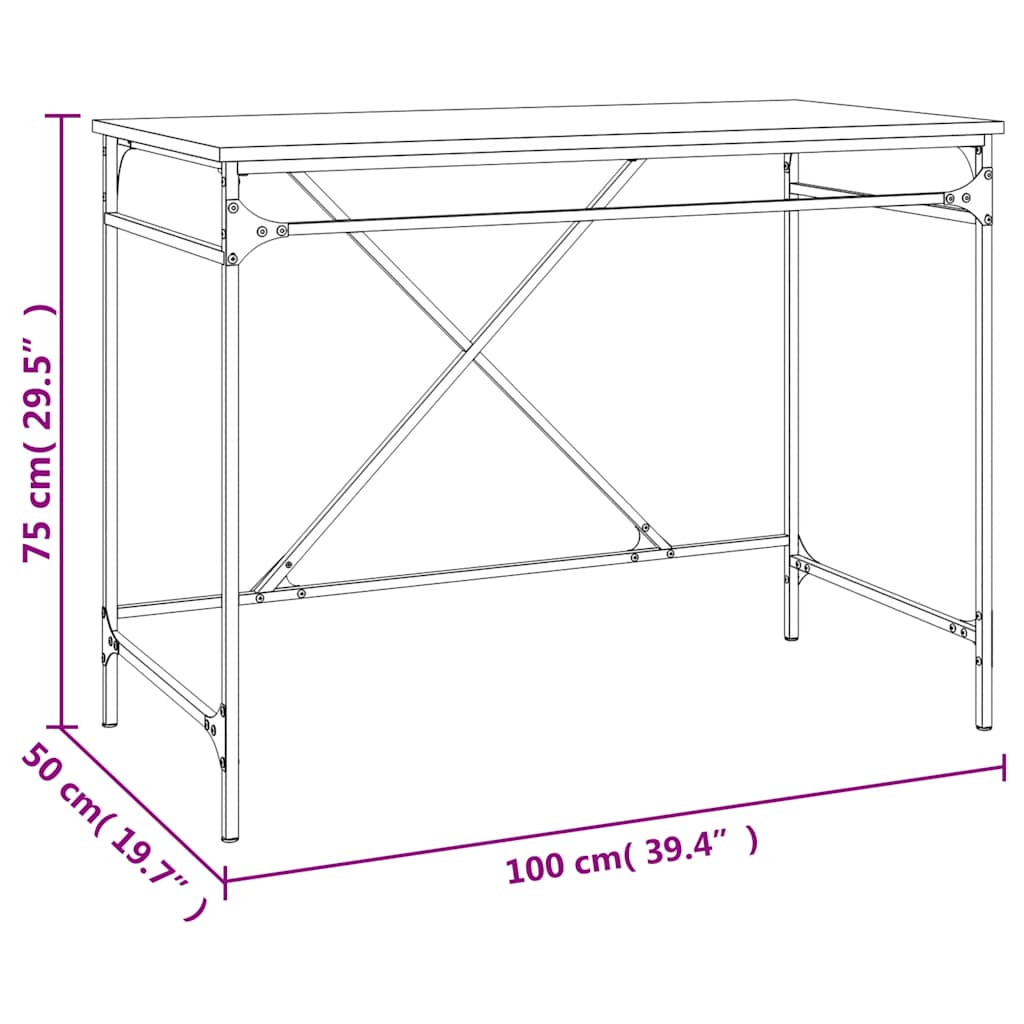 skrivebord 100x50x75 cm konstrueret træ og jern røget eg