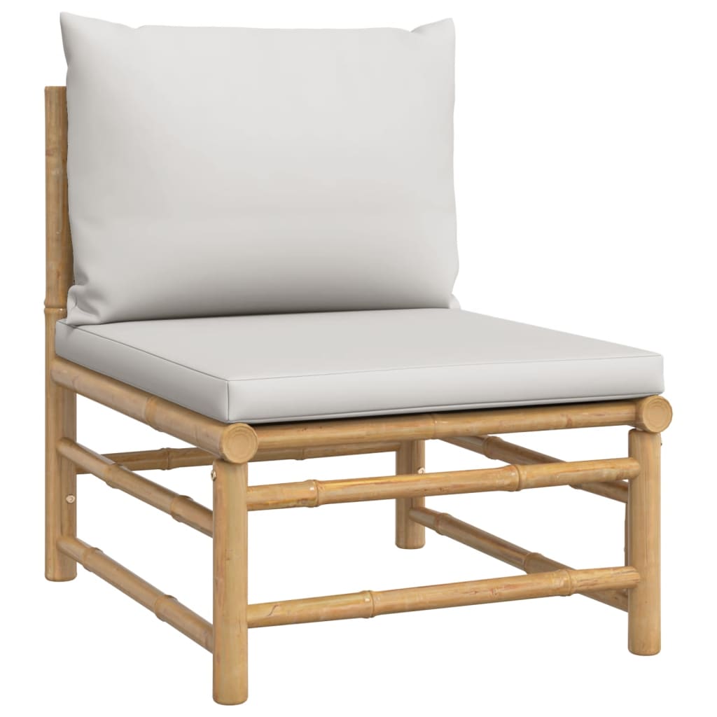 loungesæt til haven 4 dele med lysegrå hynder bambus