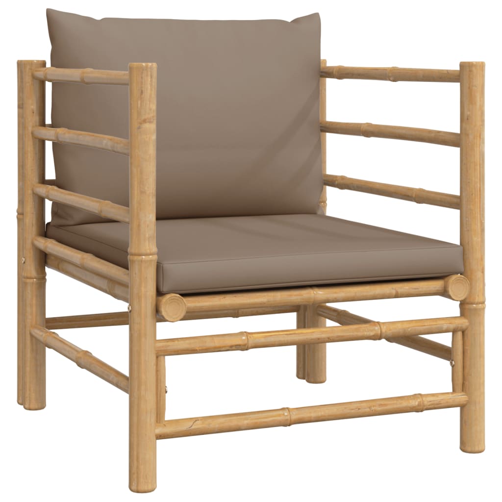 loungesæt til haven 7 dele med gråbrune hynder bambus