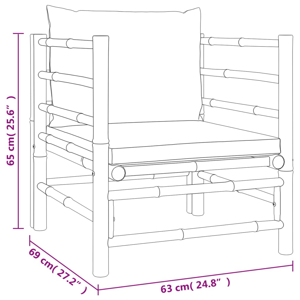 loungesæt til haven 7 dele med cremehvide hynder bambus