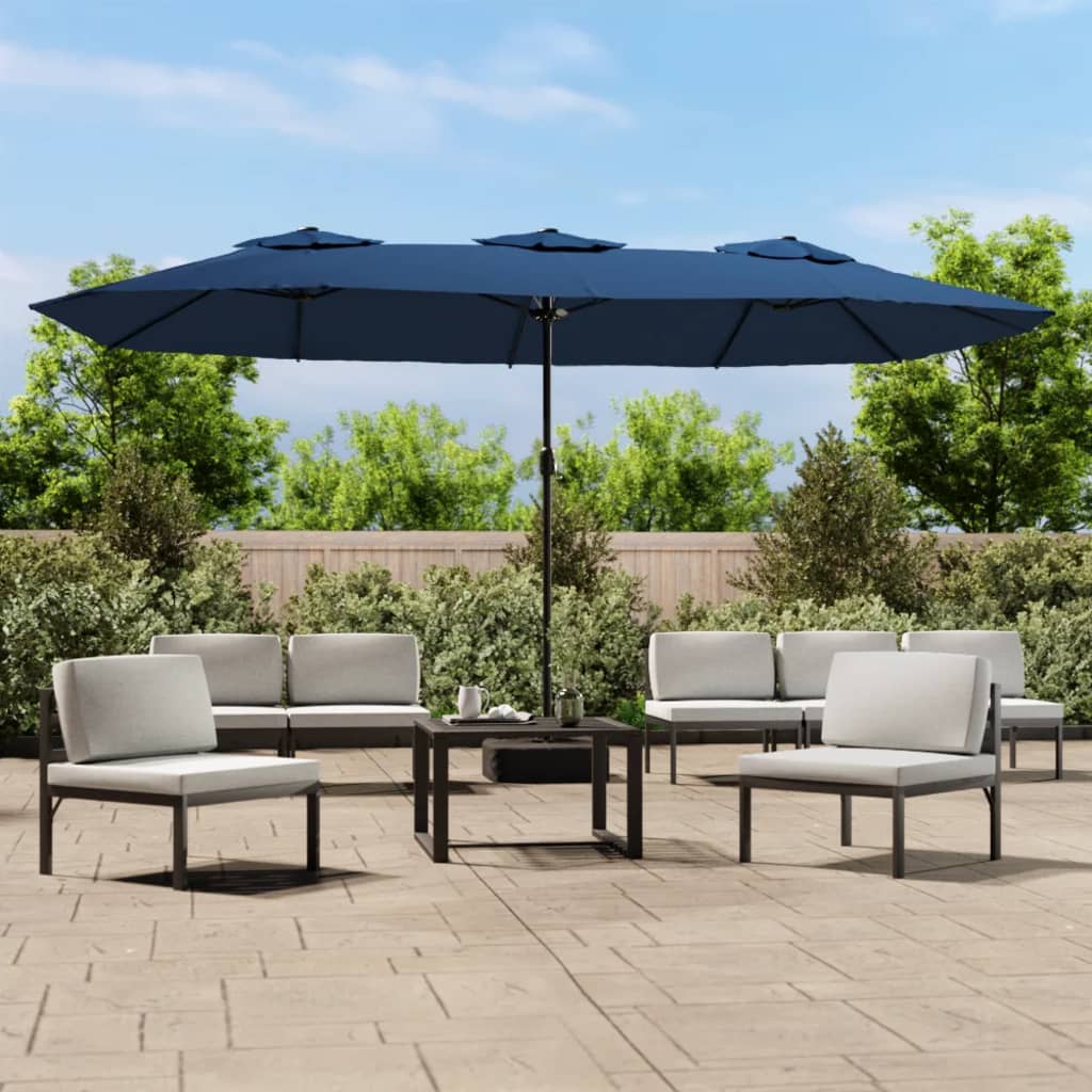 parasol m. dobbelt parasoldug 449x265 cm azurblå