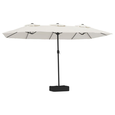 parasol med dobbelt parasoldug og LED-lys 449x265 cm sandhvid