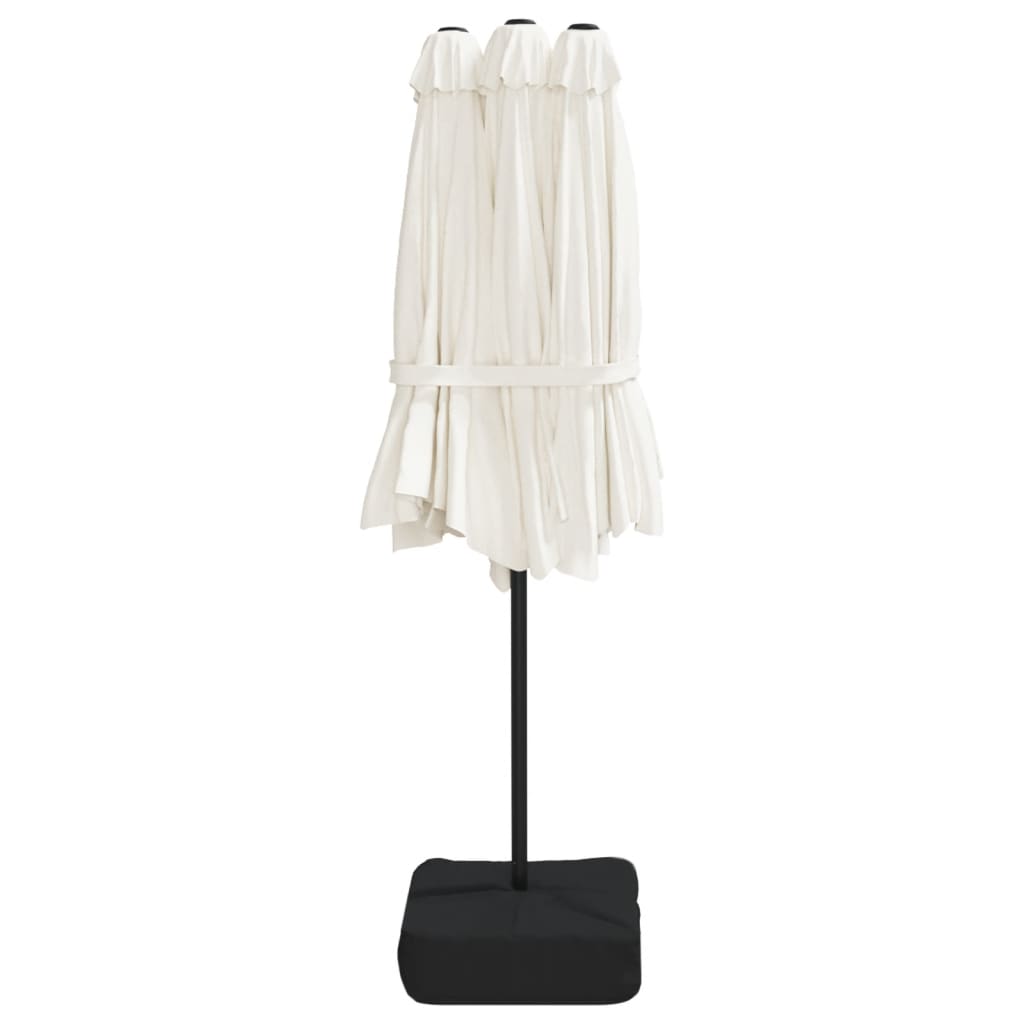 parasol med dobbelt parasoldug og LED-lys 449x265 cm sandhvid