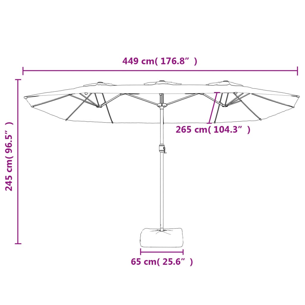 parasol med dobbelt parasoldug og LED-lys 449x265 cm sandhvid