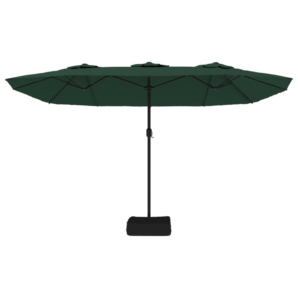parasol med dobbelt parasoldug og LED-lys 449x265 cm grøn