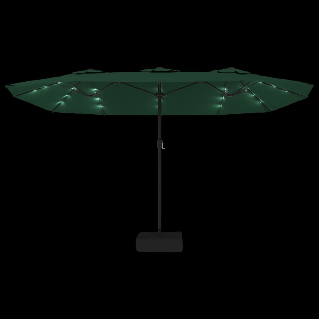 parasol med dobbelt parasoldug og LED-lys 449x265 cm grøn