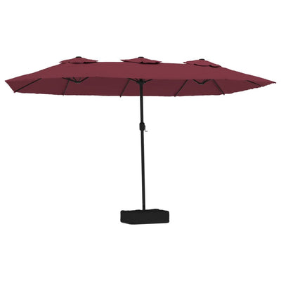 parasol m. dobbelt parasoldug og LED-lys 449x265 cm bordeauxrød