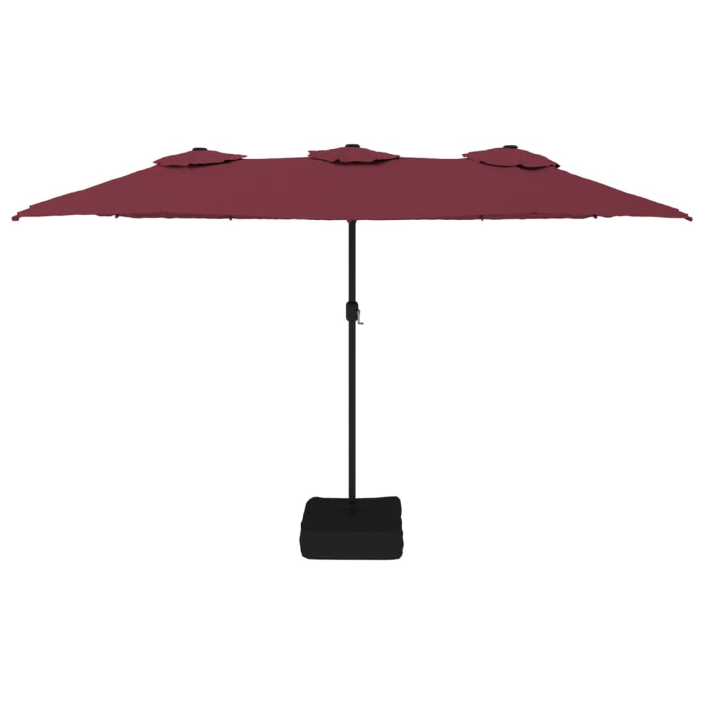 parasol m. dobbelt parasoldug og LED-lys 449x265 cm bordeauxrød
