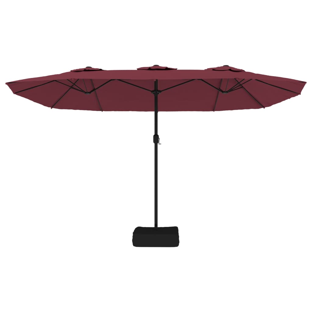 parasol m. dobbelt parasoldug og LED-lys 449x265 cm bordeauxrød