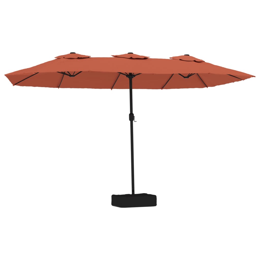 parasol med dobbelt parasoldug og LED-lys 449x265 cm terrakotta
