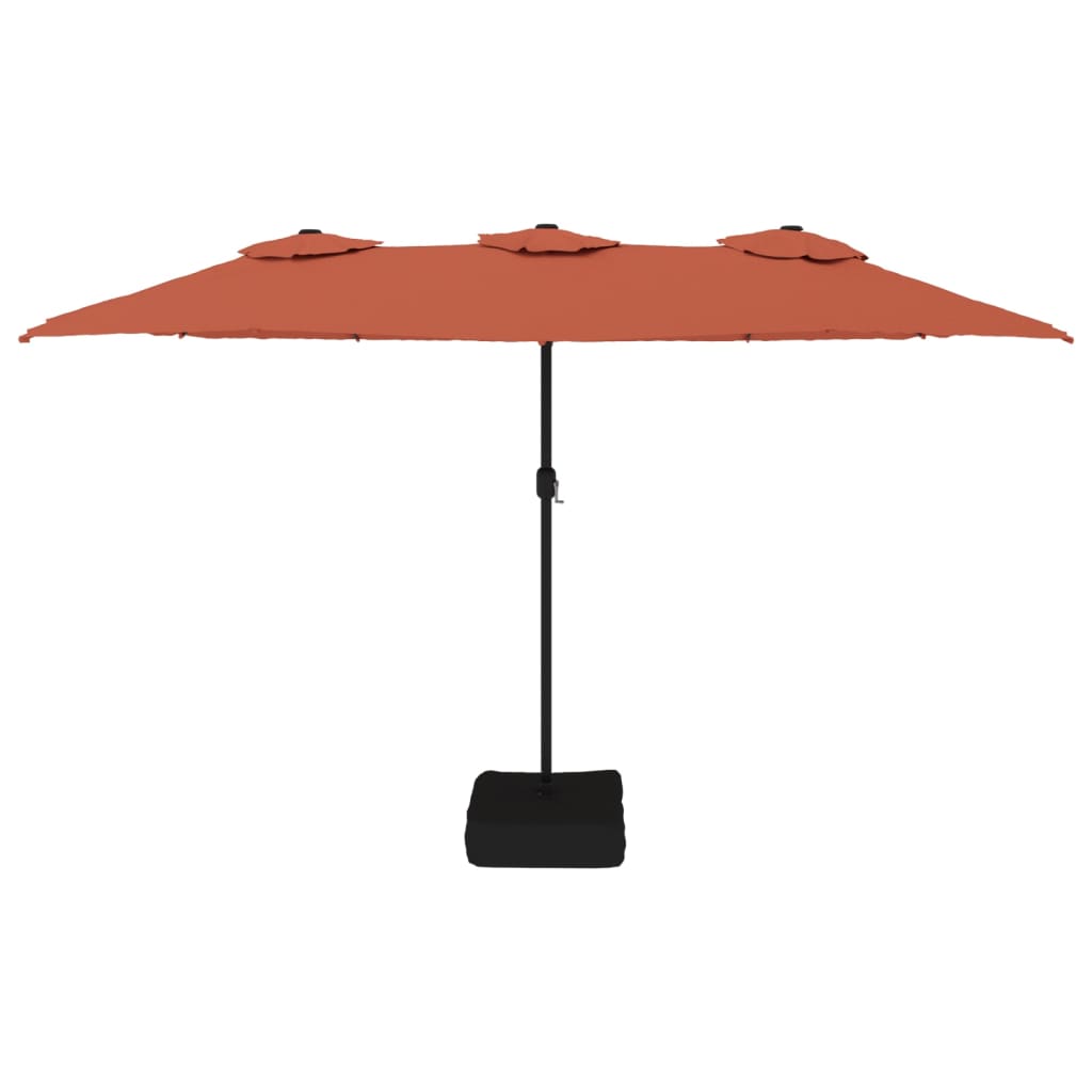 parasol med dobbelt parasoldug og LED-lys 449x265 cm terrakotta