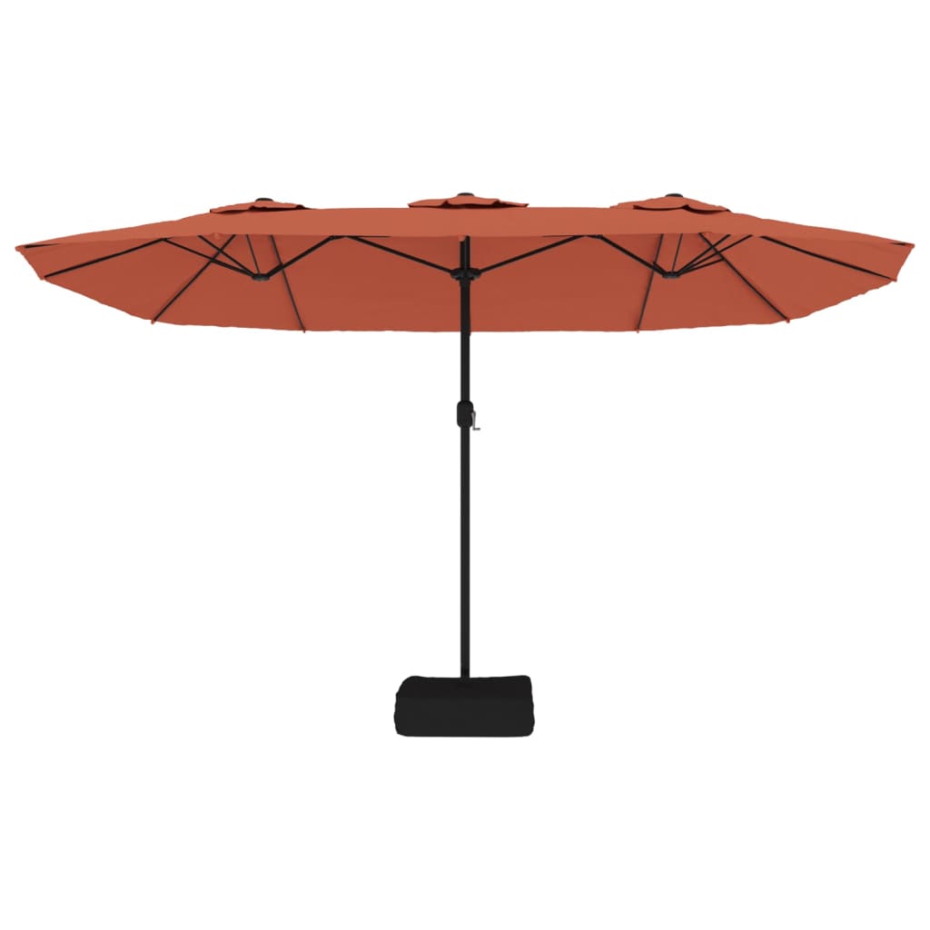 parasol med dobbelt parasoldug og LED-lys 449x265 cm terrakotta