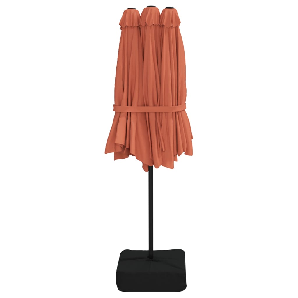parasol med dobbelt parasoldug og LED-lys 449x265 cm terrakotta