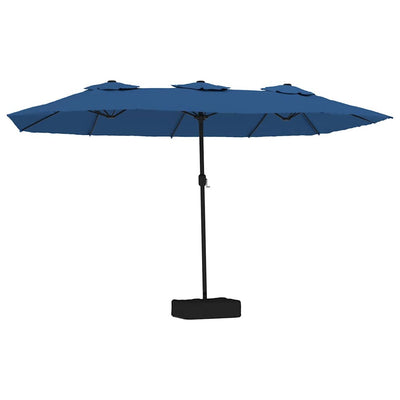 parasol med dobbelt parasoldug og LED-lys 449x265 cm azurblå