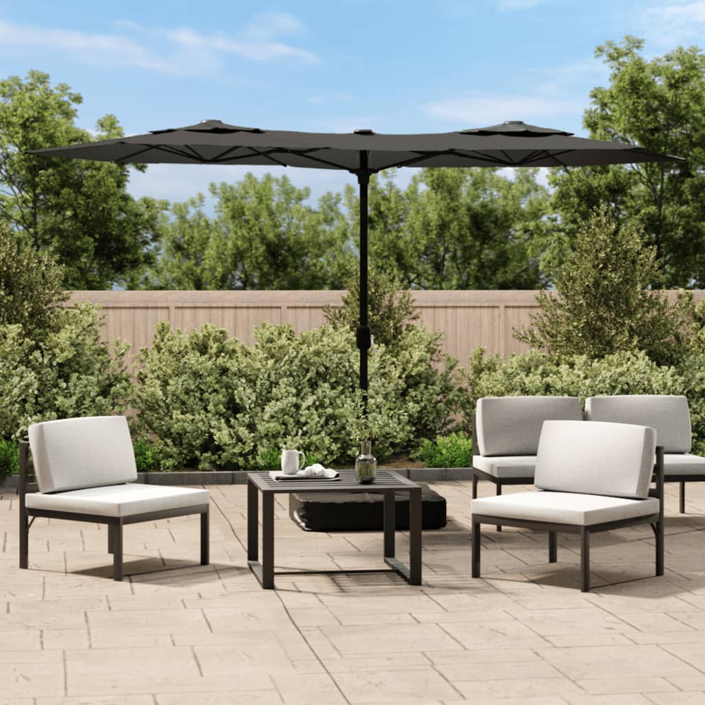 parasol m. dobbelt parasoldug 316x145 cm antracitgrå