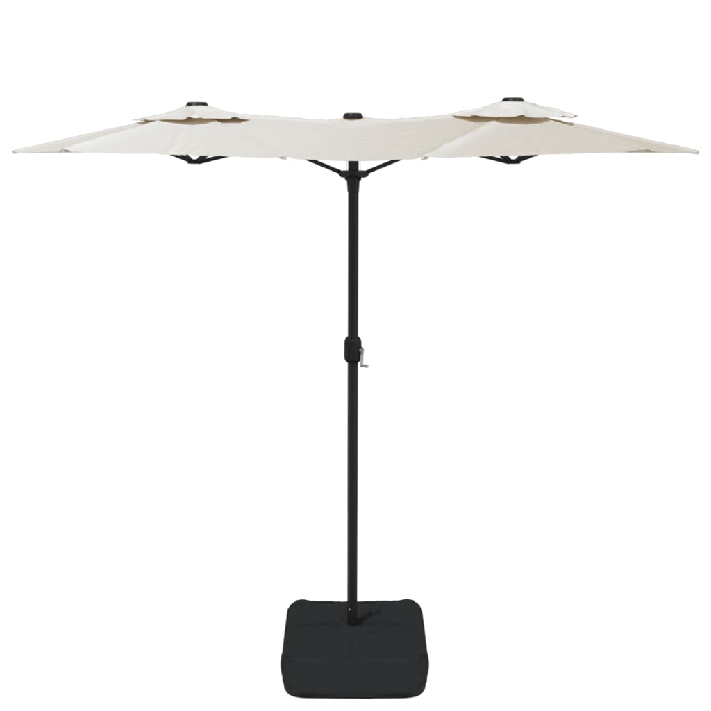 parasol med dobbelt parasoldug og LED-lys 316x145 cm sandhvid
