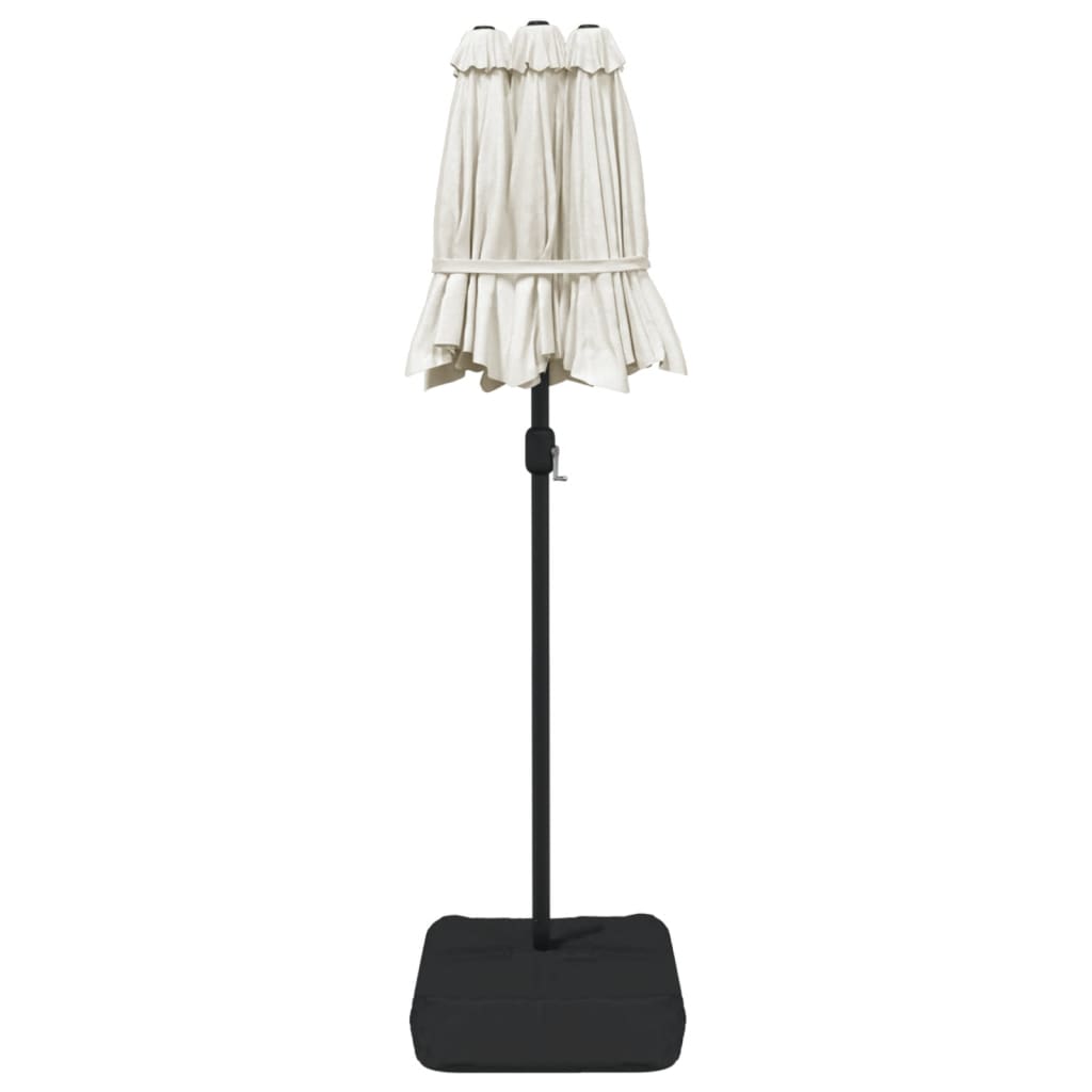 parasol med dobbelt parasoldug og LED-lys 316x145 cm sandhvid