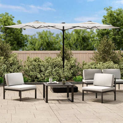 parasol med dobbelt parasoldug og LED-lys 316x145 cm sandhvid