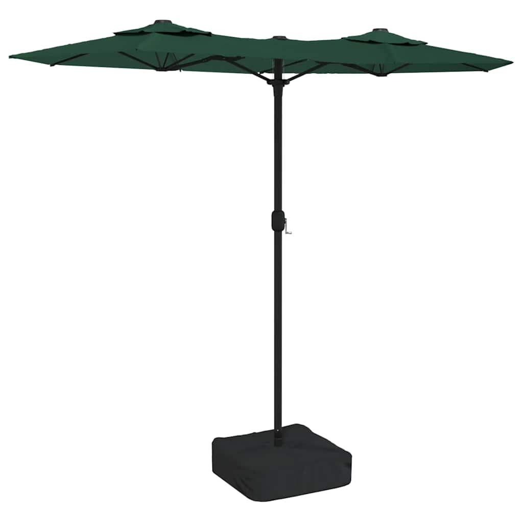 parasol med dobbelt parasoldug og LED-lys 316x145 cm grøn