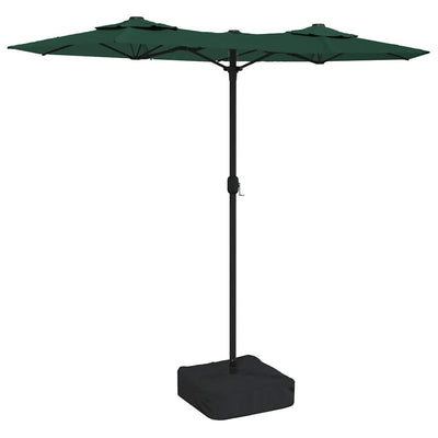 parasol med dobbelt parasoldug og LED-lys 316x145 cm grøn
