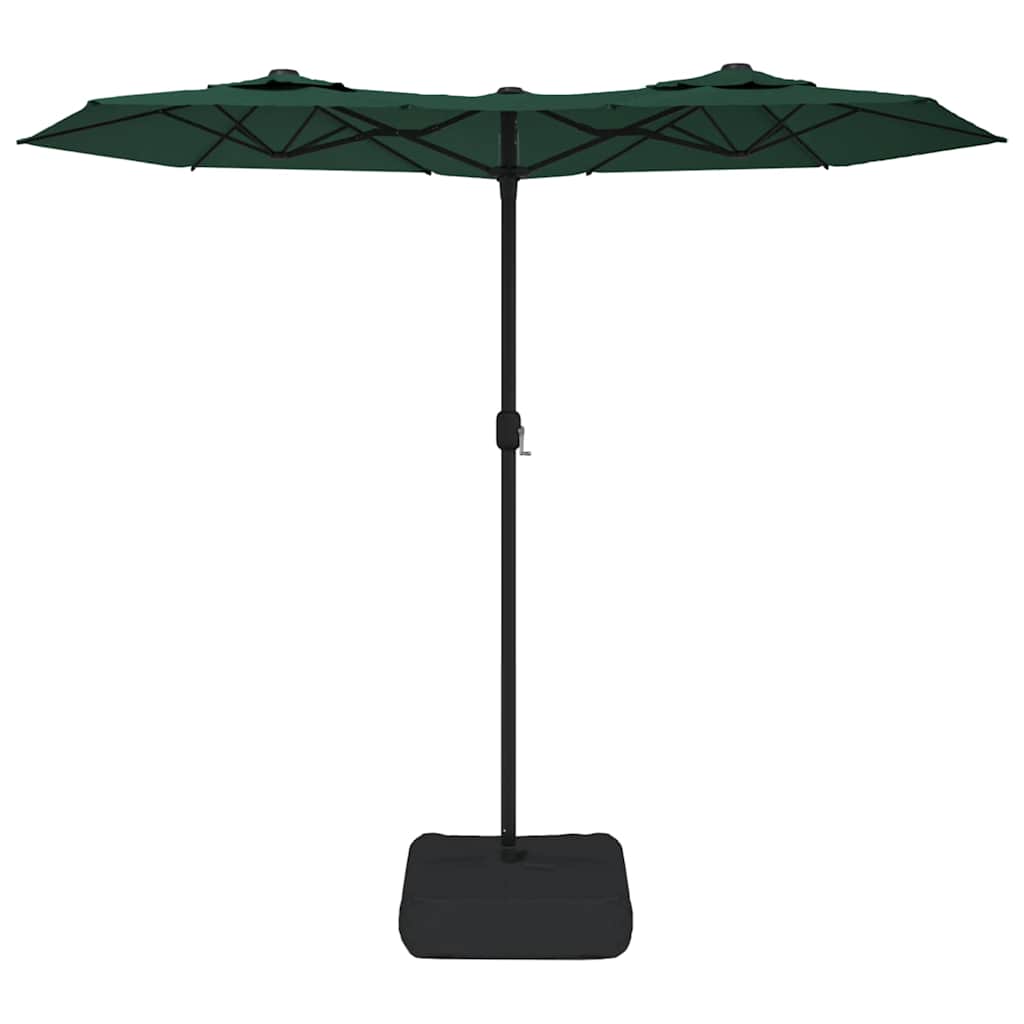 parasol med dobbelt parasoldug og LED-lys 316x145 cm grøn