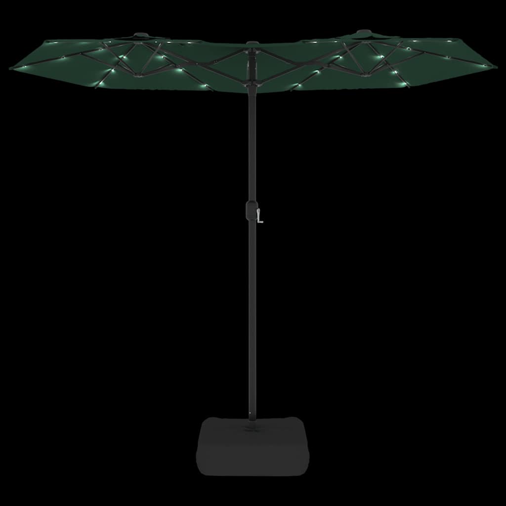 parasol med dobbelt parasoldug og LED-lys 316x145 cm grøn