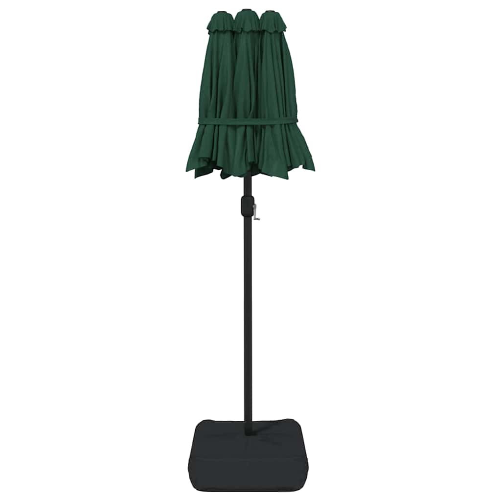 parasol med dobbelt parasoldug og LED-lys 316x145 cm grøn