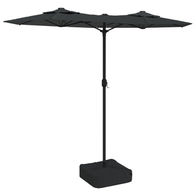 parasol m. dobbelt parasoldug og LED-lys 316x145 cm antracitgrå